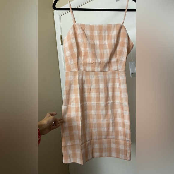 NWT Nordstrom BP Tank Minidress Pink and White Plaid Square Neck Medium - Picture 4 of 9